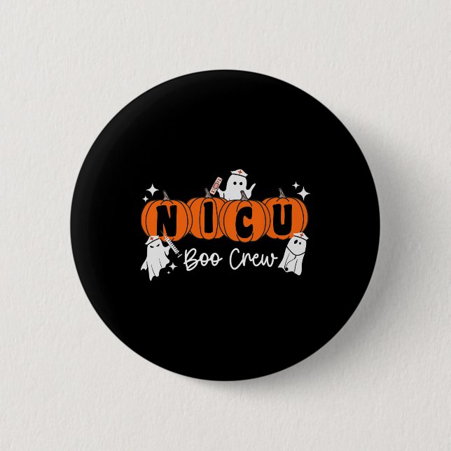 Nicu Boo Crew Ghost Pumpkin Costume NICU Nurse Hal 2 Inch Round Button (Front)