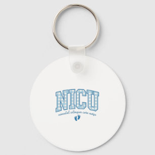 NICU Nurse Baby Feet Plaid Lettering Shirt Design_ Keychain