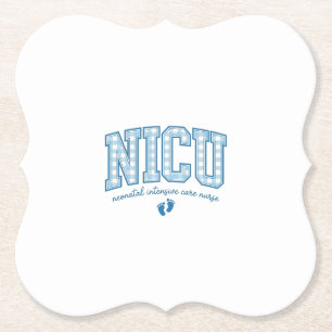 NICU Nurse Baby Feet Plaid Lettering Shirt Design_ Paper Coaster