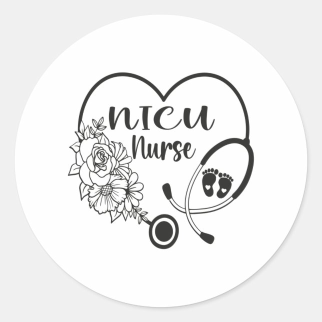 Nicu Nurse Floral Heart Stethoscope Classic Round Sticker (Front)