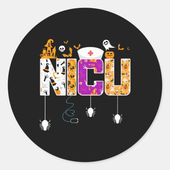 NICU Nurse Halloween Hospital Party Fun Nursing St Classic Round Sticker (Front)