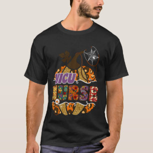 NICU Nurse Nursing Halloween Pumpkin Leopard T-Shirt