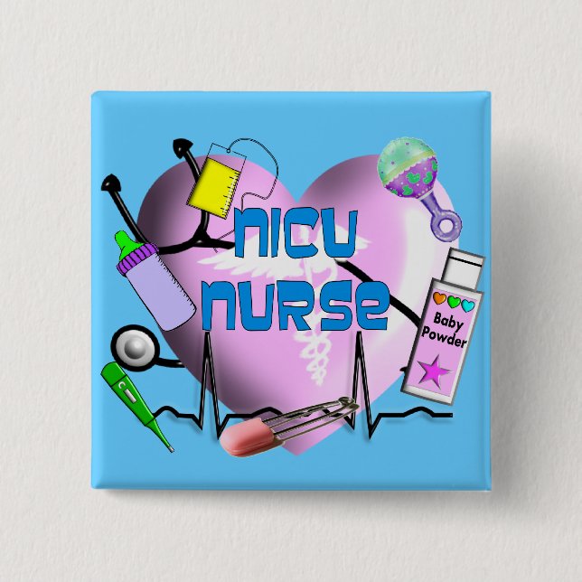 NICU Nurse Pink Heart Design Gifts 2 Inch Square Button (Front)