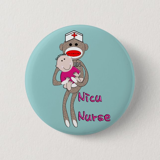 NICU Nurse Sock Monkey & Baby Design Gifts 2 Inch Round Button (Front)
