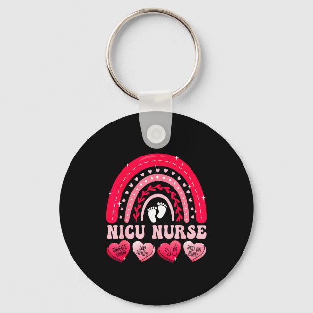 Nicu Nurse Valentines Day Rainbow Neonatal Rn Hear Keychain (Front)