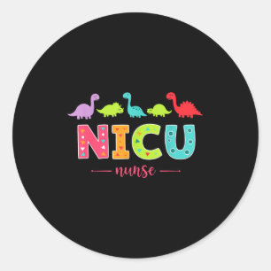 Nicu Nurse With Cute Dinosaurs Pediatric For Women Classic Round Sticker