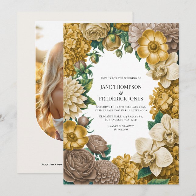 Nid d'abeille, Blé & Faire-Part de Mariage Taupe C (Devant / Derrière)