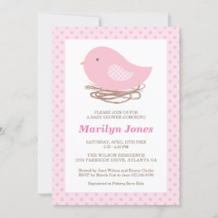 Nid d'oiseau bébé fille douche Invitation