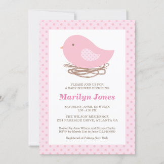 Nid d'oiseau bébé fille douche Invitation