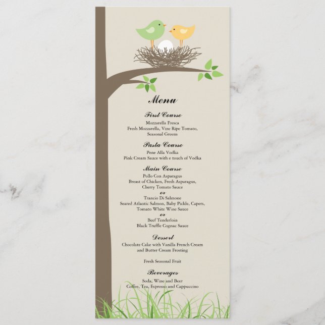 Nid d'oiseau jaune vert | Menu baby shower (Devant)