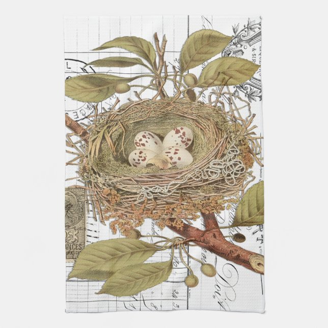 Nid vintage & Oeufs Serviette à main de cuisine fr (Vertical)