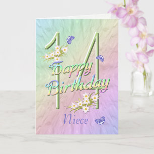 Niece 14th Birthday Butterflies and Flowers Card