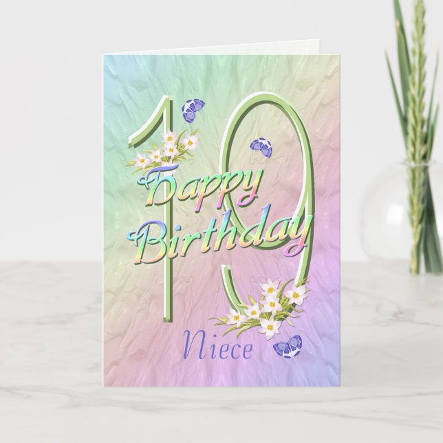 Niece 19th Birthday Butterflies and Flowers Card (Front)