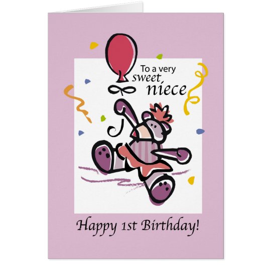 Niece 1st Birthday Bear Balloon Card