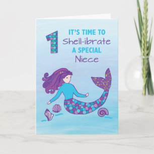 Niece 1st Birthday Sparkly Look Mermaid Card