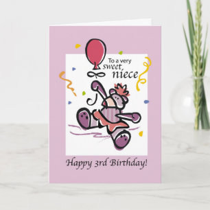 Niece 3rd Birthday Bear Balloon Card