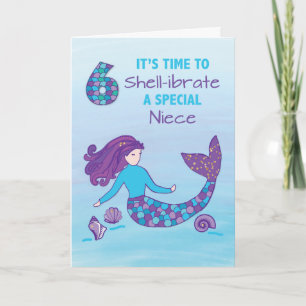 Niece 6th Birthday Sparkly Look Mermaid Card
