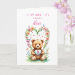 Niece Age 3 Teddy Bear Card