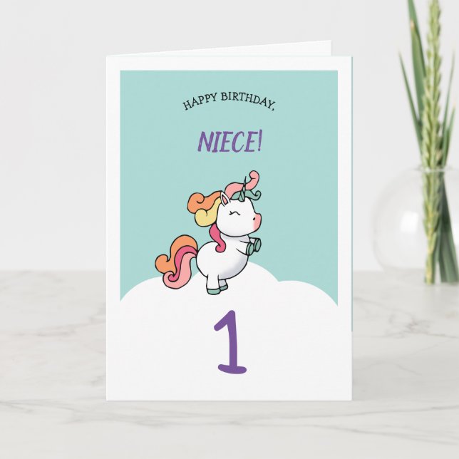 Niece birthday card with cute unicorn (Front)