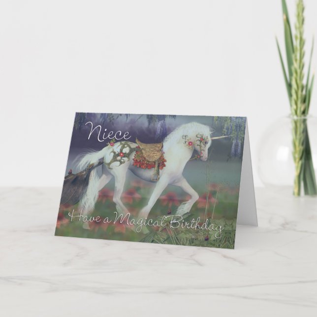 Niece Birthday Card with Unicorn, Fantasy Birthday (Front)