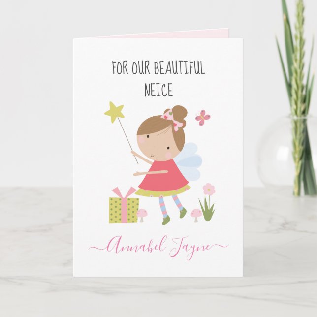 Niece birthday fairy girls pink whimsical  card (Front)