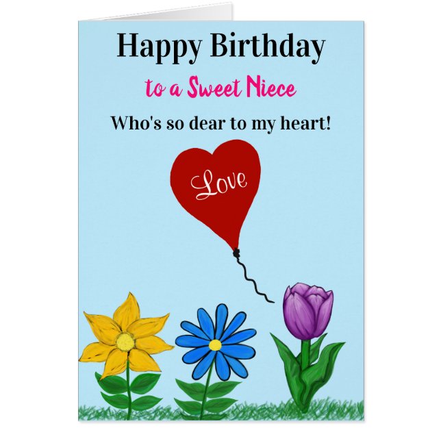 Niece Birthday Love Floral Heart Balloon (Front)