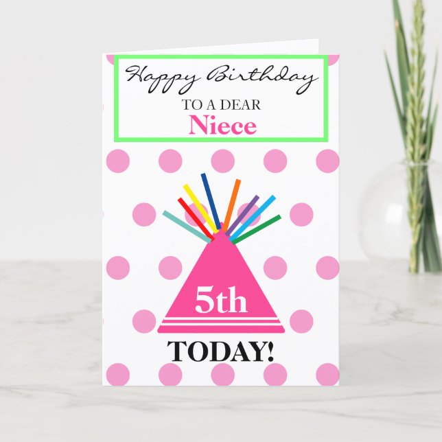Niece Birthday Party Hat Flowers Balloons Card (Front)