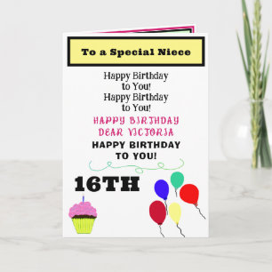 Niece Birthday Pink Cupcake NAME Any Age Card
