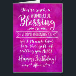 Niece Birthday, You're a Blessing<br><div class="desc">Wish your niece a happy birthday while reminding her what a blessing she is in your life with this elegant hand lettering style typography design. Front of card features message in white, "You're such a wonderful blessing to everyone who knows you and I thank God for the gift of calling...</div>