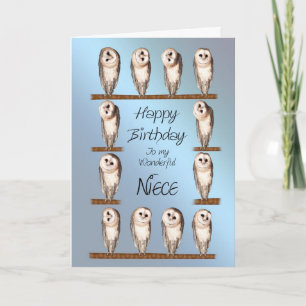 Niece, Curious owls carte d'anniversaire.