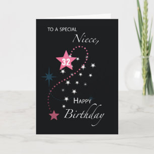 Niece Custom Age 32nd Birthday Star Pink Card
