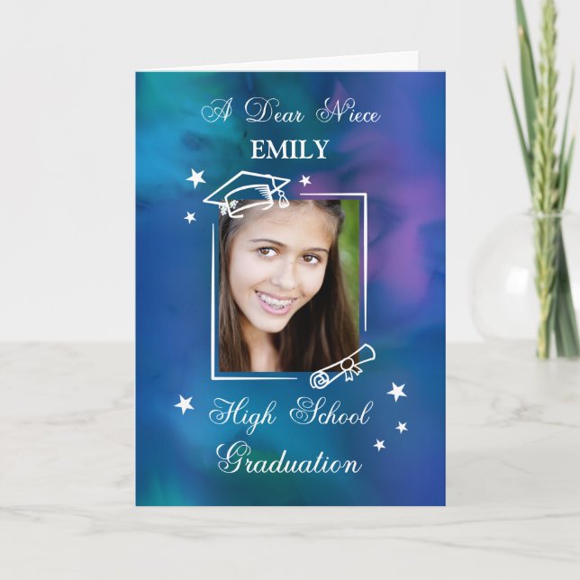 Niece Custom Photo and Name High School Graduation Card (Front)