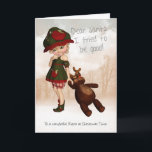 Niece, Dear Santa Retro Cute Christmas Card<br><div class="desc">A card created in the retro style with retro colours,  cute little modern girl with her teddy reindeer,  Dear Santa I Tried To Be Good</div>