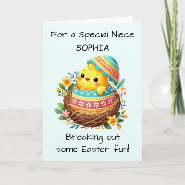 Niece Easter Chick Breaking Out of Shell in Nest Card (Front)