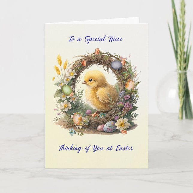 Niece Easter Chick in Grapevine Wreath Card (Front)