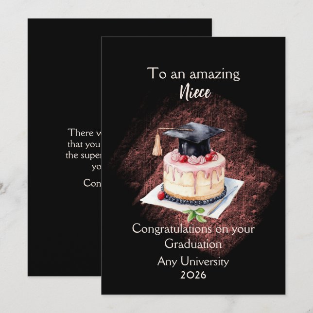 Niece Graduation Cap and Cake Congratulations (Front/Back)