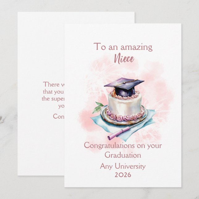 Niece Graduation Cap and Cake Congratulations (Front/Back)