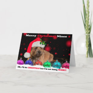 Niece Grumpy Border Terrier Dog In Santa Hat Holiday Card