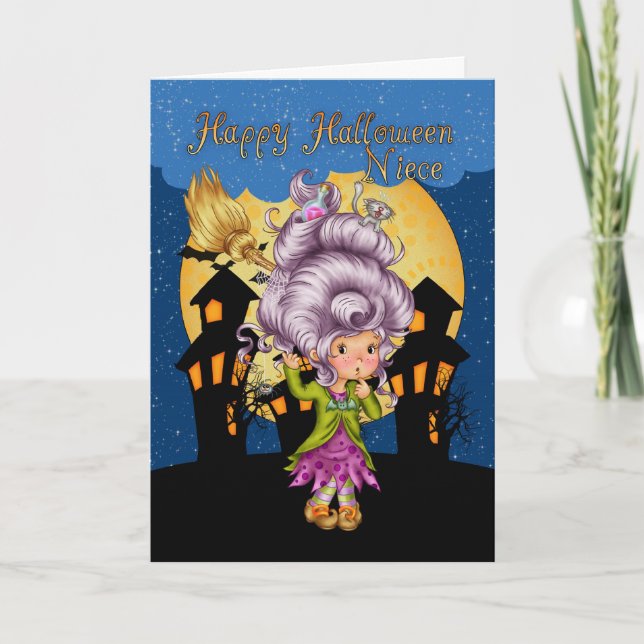 niece halloween card with cute witch (Front)