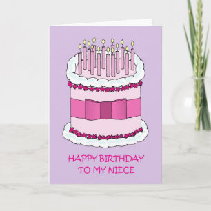 Niece Happy Birthday Cartoon Cake and Candles Card
