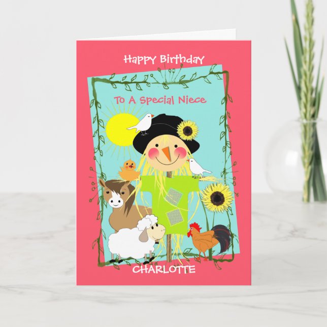 Niece Happy Birthday Cute Farm Animals Card (Front)