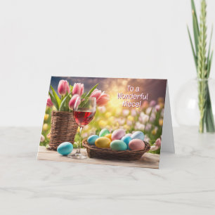 Niece Happy Easter Adult with Wine  Holiday Card