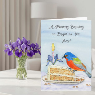 Niece Happy February Birthday Painted Bunting Card