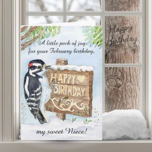 Niece Happy February Birthday Woodpecker Card