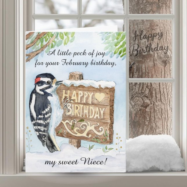 Niece Happy February Birthday Woodpecker Card (Creator Uploaded)