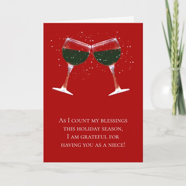 Niece Happy Holidays Christmas Wine Funny Card (Front)