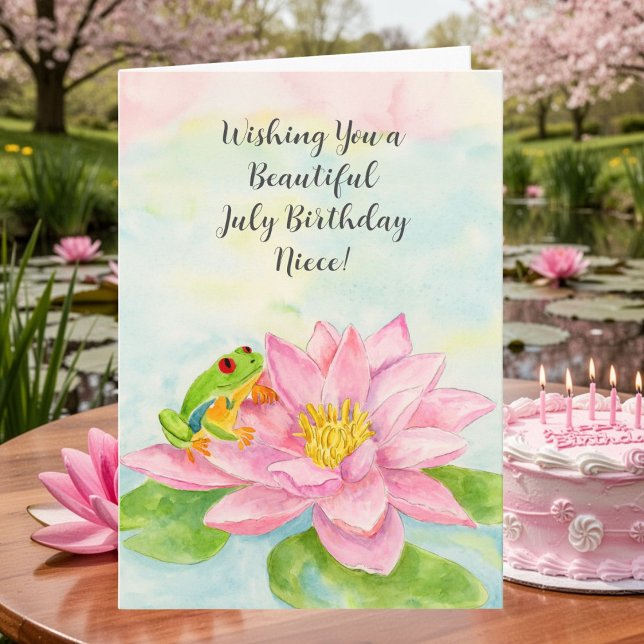 Niece Happy July Birthday with Waterlily Card (Creator Uploaded)