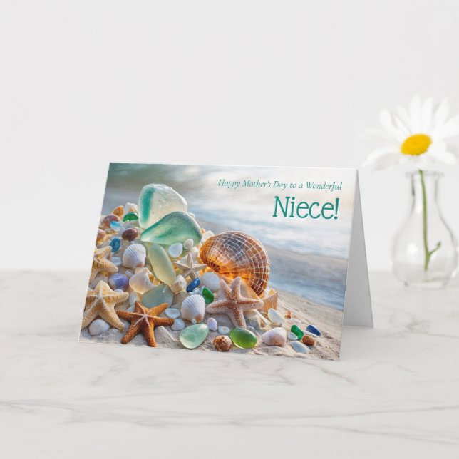 Niece Happy Mothers Day with Seashells  Card (Small Plant)