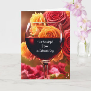 Niece Happy Valentines Day with With Glass of Wine Card