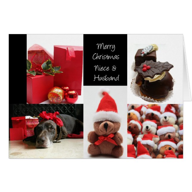 Niece & Husband red christmas collage card (Front Horizontal)